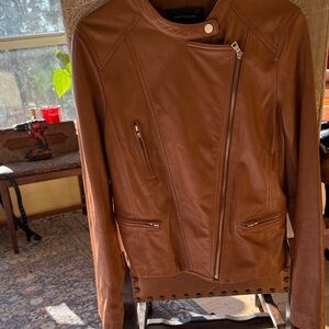 Ann Taylor Women's Tan Leather Moto Jacket